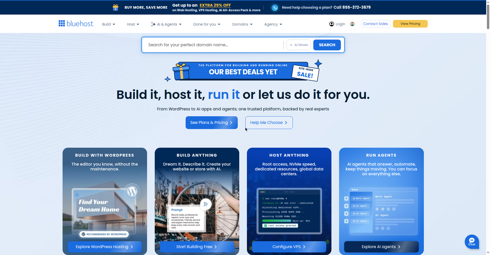 Bluehost India homepage showing hosting plans