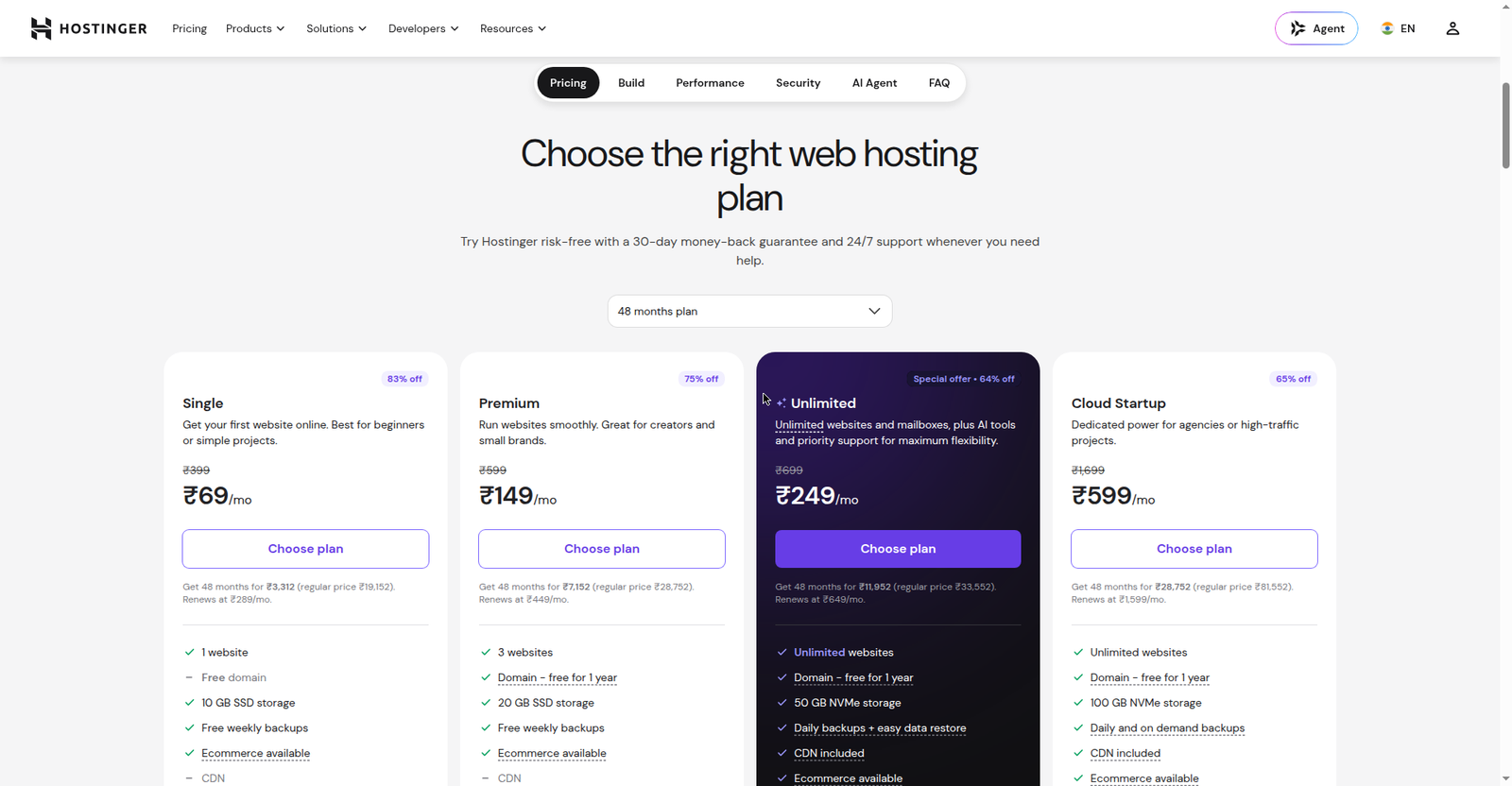 Hostinger's web hosting plans and pricing