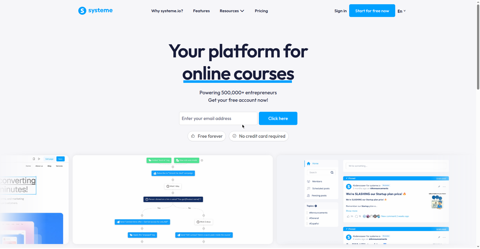 Systeme.io homepage